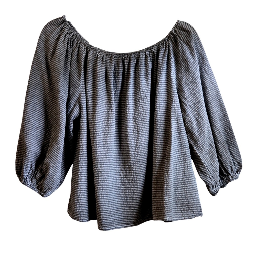 Holding Horses Anthropologie Grey Striped Off Shoulder Balloon Sleeve Blouse M - Picture 8 of 8